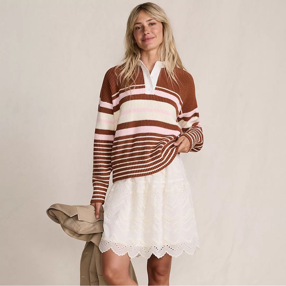 Lands' End Brown and Pink Knit Sweater with White Collar
